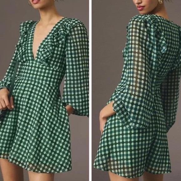 Anthropologie Pants - Anthropologie Hutch Deep-V Ruffled Romper in Emerald Green, Size small